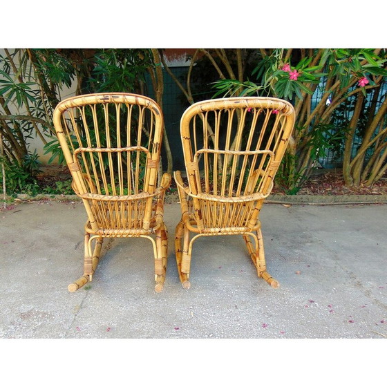 Image 1 of Paire de fauteuils à bascule en bambou