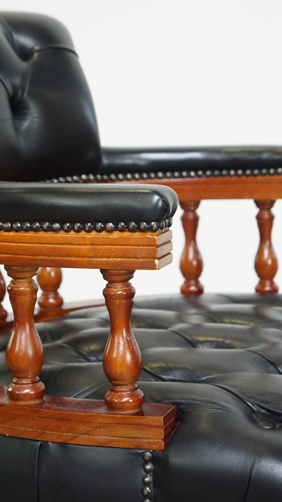 Image 1 of Chaise de bureau Chesterfield en cuir bleu foncé