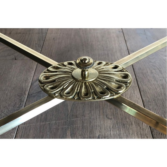 Image 1 of Table basse ovale vintage en laiton et marbre de Carrare par Maison Jansen