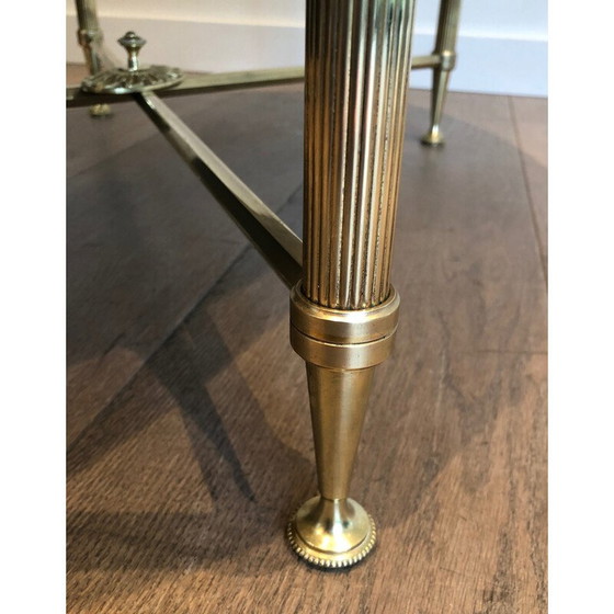 Image 1 of Table basse ovale vintage en laiton et marbre de Carrare par Maison Jansen