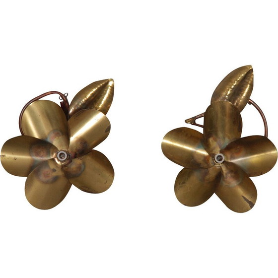 Image 1 of Paire d'appliques en laiton à motifs floraux, 1960