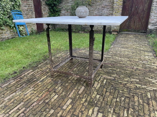 Table Table de jardin avec marbre et cadre en fer Industriel robuste Français