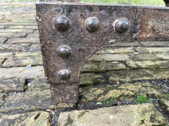 Image 1 of Table Table de jardin avec marbre et cadre en fer Industriel robuste Français