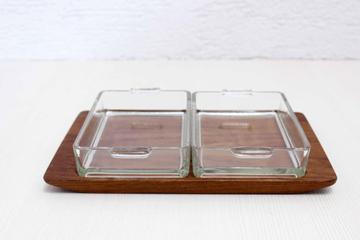 Plateau En Teck Et Verre Scandinave Artiform 1970