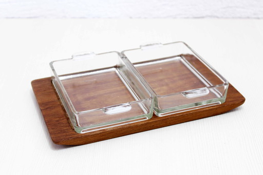 Plateau En Teck Et Verre Scandinave Artiform 1970