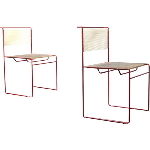 Paire de chaises Spaghetti rouges vintage en plastique et métal par Giadomenico Belnti pour Fly Line, Italie, 1970