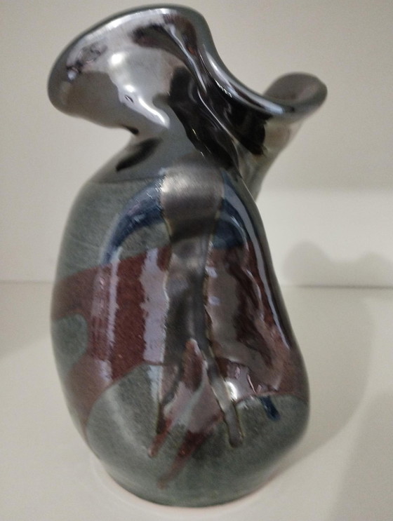 Image 1 of Vase Vintage Émaillé Signé Buxo De Forme Libre Et Asymètrique