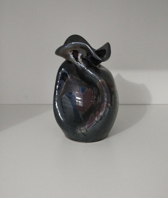 Image 1 of Vase Vintage Émaillé Signé Buxo De Forme Libre Et Asymètrique