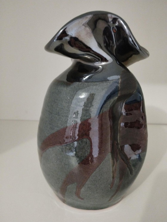 Image 1 of Vase Vintage Émaillé Signé Buxo De Forme Libre Et Asymètrique