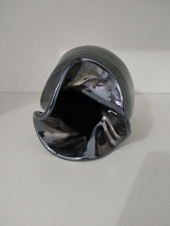 Image 1 of Vase Vintage Émaillé Signé Buxo De Forme Libre Et Asymètrique