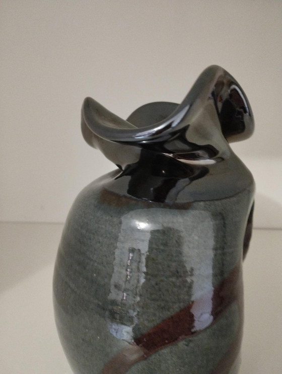 Image 1 of Vase Vintage Émaillé Signé Buxo De Forme Libre Et Asymètrique
