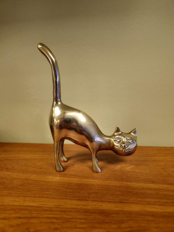 Image 1 of Famille Cat Puss Cat Statue en laiton