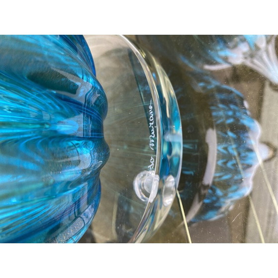 Image 1 of Paire de lampes vintage en verre de Murano bleu et or par Toso