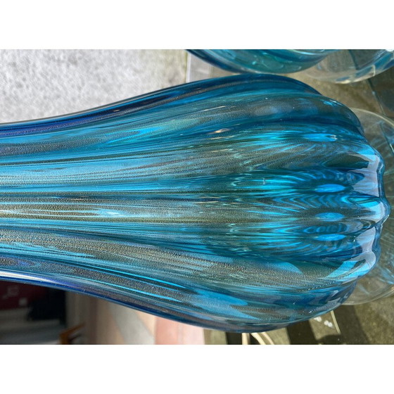 Image 1 of Paire de lampes vintage en verre de Murano bleu et or par Toso