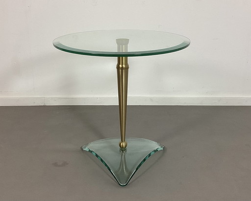 Table d'appoint italienne en verre rond épais avec pied en laiton Seventies