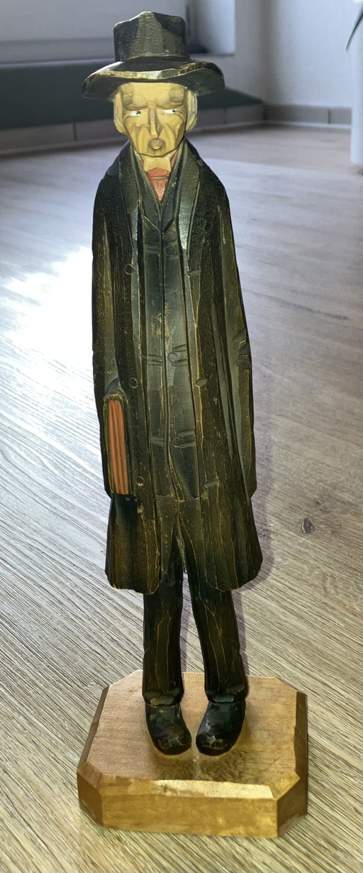 Statuette Ancienne Sculptée En Bois Par C. H. Ericsson