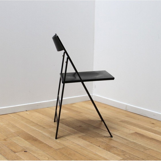 Image 1 of Ensemble de 12 chaises pliantes vintage en métal teinté noir et bois noir