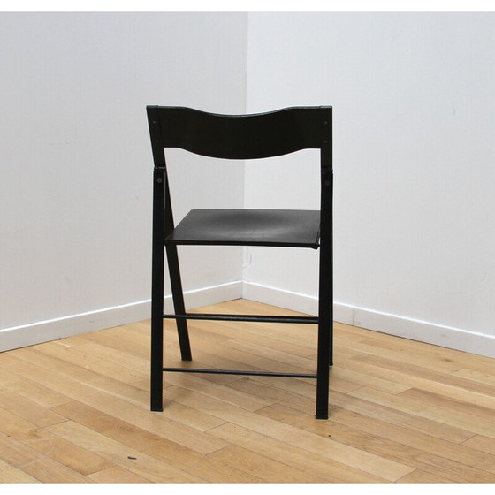 Image 1 of Ensemble de 12 chaises pliantes vintage en métal teinté noir et bois noir