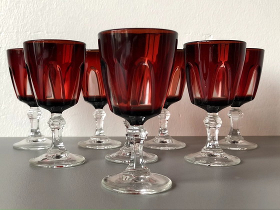Image 1 of 8 X verres à boire ou à shot Vintage Cristal D'Arques Luminarc Ruby Red