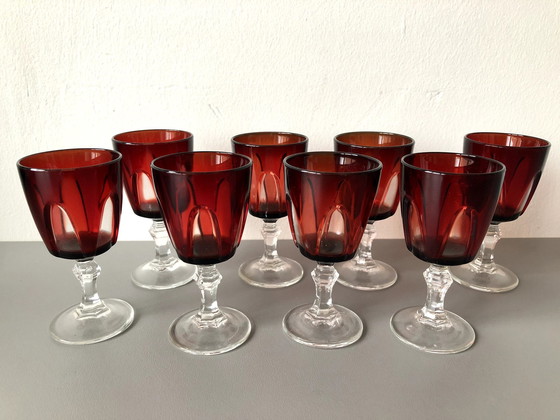 Image 1 of 8 X verres à boire ou à shot Vintage Cristal D'Arques Luminarc Ruby Red