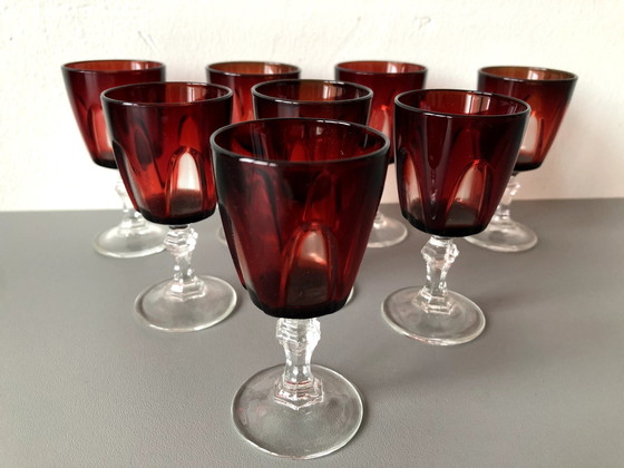 Image 1 of 8 X verres à boire ou à shot Vintage Cristal D'Arques Luminarc Ruby Red