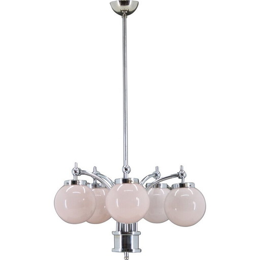 Lustre vintage Art Déco chromé, Tchécoslovaquie années 1930