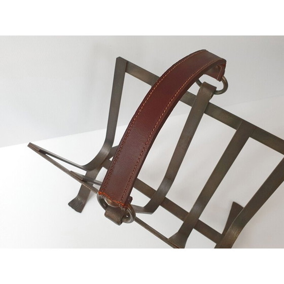 Image 1 of Porte-revues vintage en acier et cuir 1970