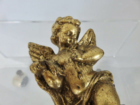 Image 1 of Paire De Chérubins, Putti, Angelots, En Résine Dorée, 1970