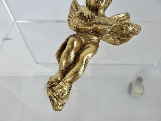 Image 1 of Paire De Chérubins, Putti, Angelots, En Résine Dorée, 1970