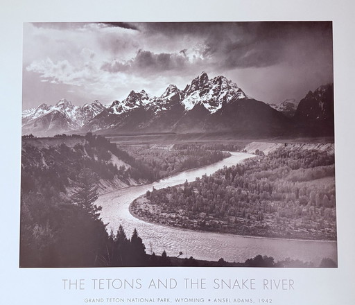 Épreuve photographique lithographique : Ansel Adams : "Les Tetons et la rivière Snake, 1942".