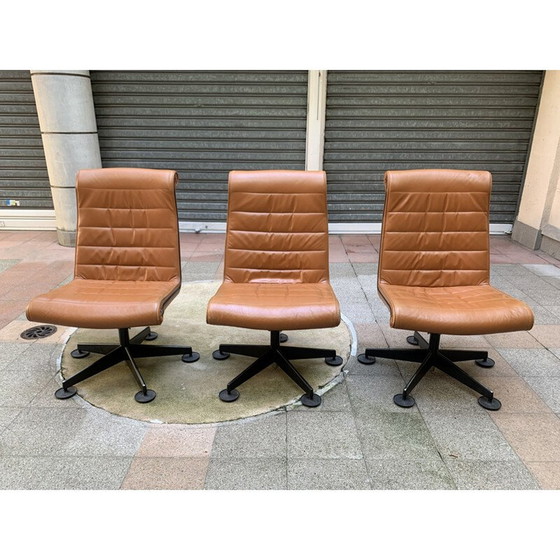 Image 1 of Ensemble de 3 fauteuils de conférence vintage marron, 1980