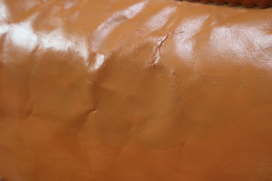 Image 1 of Chaise longue tripode vintage en cuir, rotin et chêne