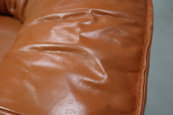 Image 1 of Chaise longue tripode vintage en cuir, rotin et chêne