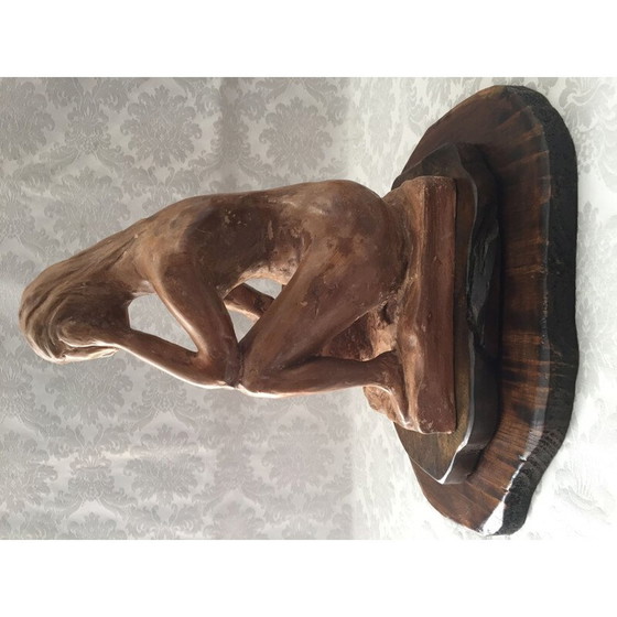 Image 1 of Sculpture vintage "Femme nue agenouillée" en argile, France 1950