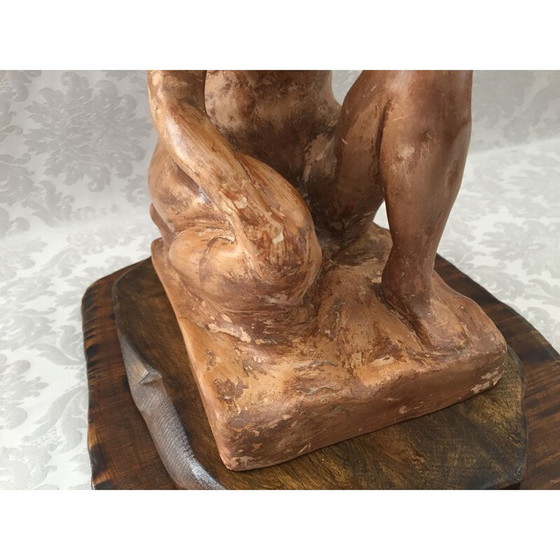 Image 1 of Sculpture vintage "Femme nue agenouillée" en argile, France 1950