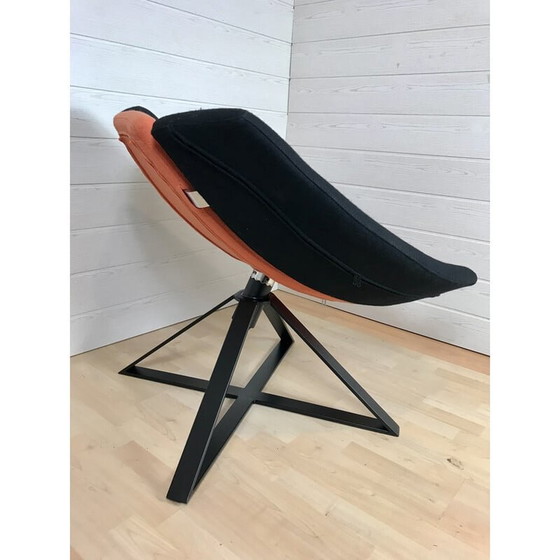 Image 1 of Fauteuil vintage en tissu noir et orange, 1970