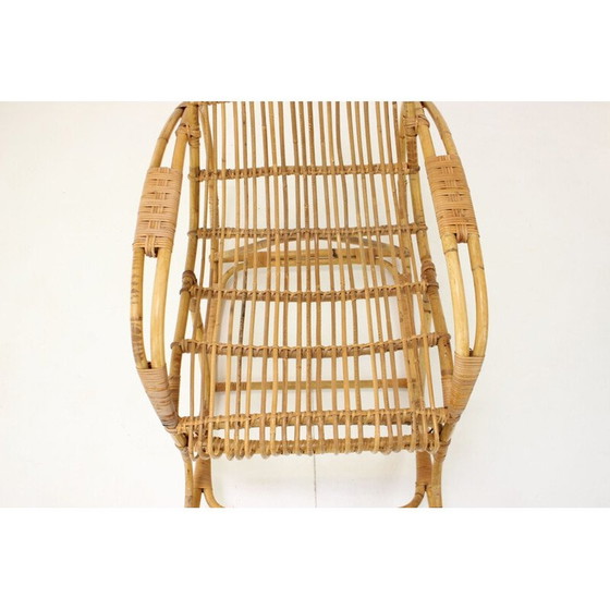 Image 1 of Fauteuil à bascule en rotin du milieu du siècle, Tchécoslovaquie Années 1960