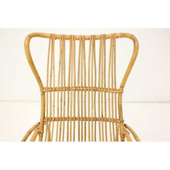 Image 1 of Fauteuil à bascule en rotin du milieu du siècle, Tchécoslovaquie Années 1960