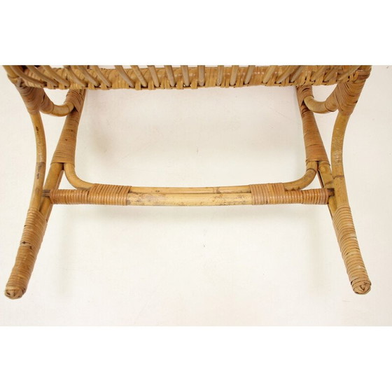 Image 1 of Fauteuil à bascule en rotin du milieu du siècle, Tchécoslovaquie Années 1960