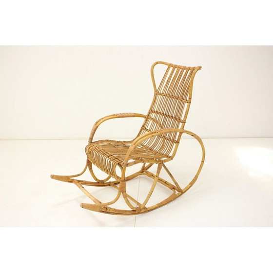 Image 1 of Fauteuil à bascule en rotin du milieu du siècle, Tchécoslovaquie Années 1960