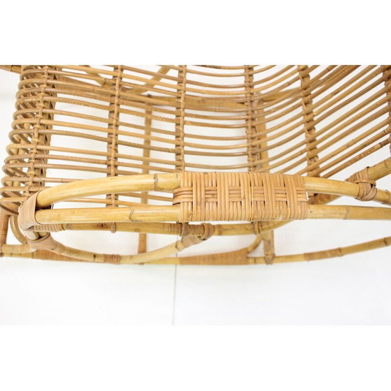 Image 1 of Fauteuil à bascule en rotin du milieu du siècle, Tchécoslovaquie Années 1960