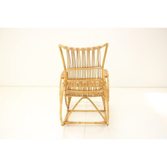 Image 1 of Fauteuil à bascule en rotin du milieu du siècle, Tchécoslovaquie Années 1960