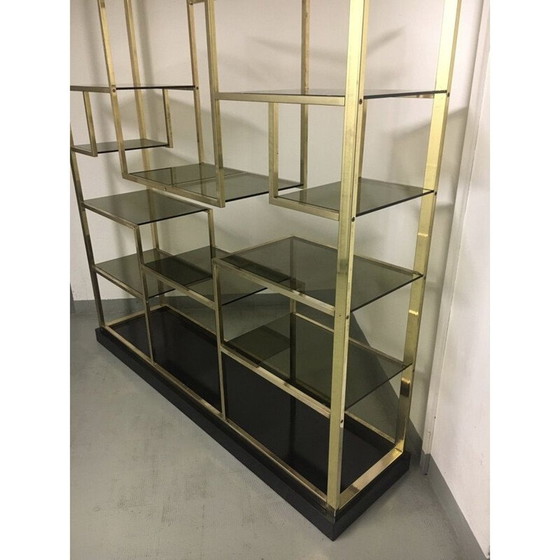 Image 1 of Etagère vintage en laiton et verre par Romeo Rega, Italie 1970