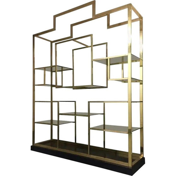 Image 1 of Etagère vintage en laiton et verre par Romeo Rega, Italie 1970