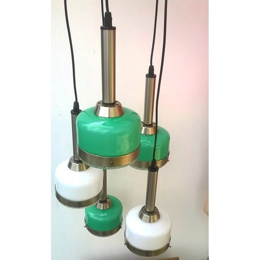 Suspension vintage en verre de Murano blanc et vert pour Vistosi, 1960