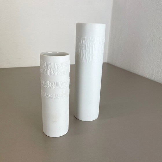 Image 1 of Paire de vases vintage en porcelaine Op Art par Cuno Fischer pour Rosenthal, Allemagne, années 1980