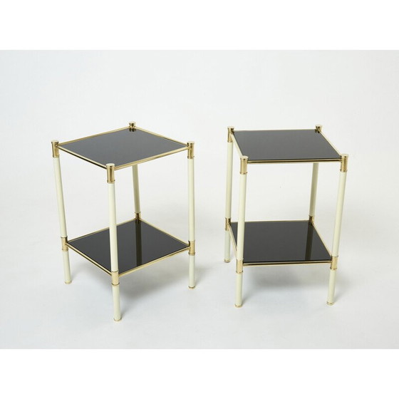 Image 1 of Paire de tables de chevet vintage en laiton et verre par Tommaso Barbi, 1970