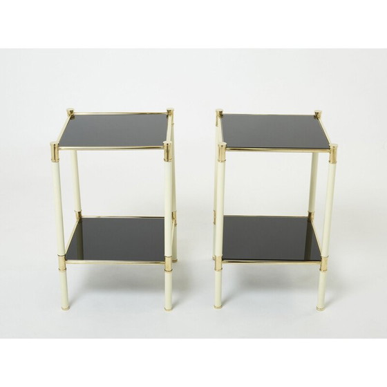Image 1 of Paire de tables de chevet vintage en laiton et verre par Tommaso Barbi, 1970