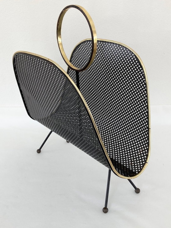 Image 1 of Porte-Revues • Métal Perforé • Laiton • Attribution Mathieu Matégot • 1950
