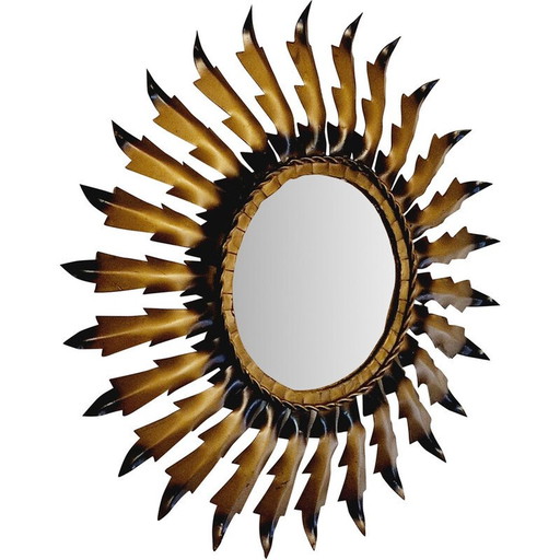 Miroir métallique en forme de soleil, 1950